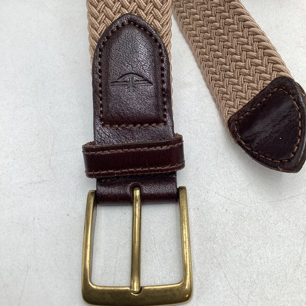 Dockers Mens Braided Elastic Stretch Belt Tan Brown Leather 36 11DK0223